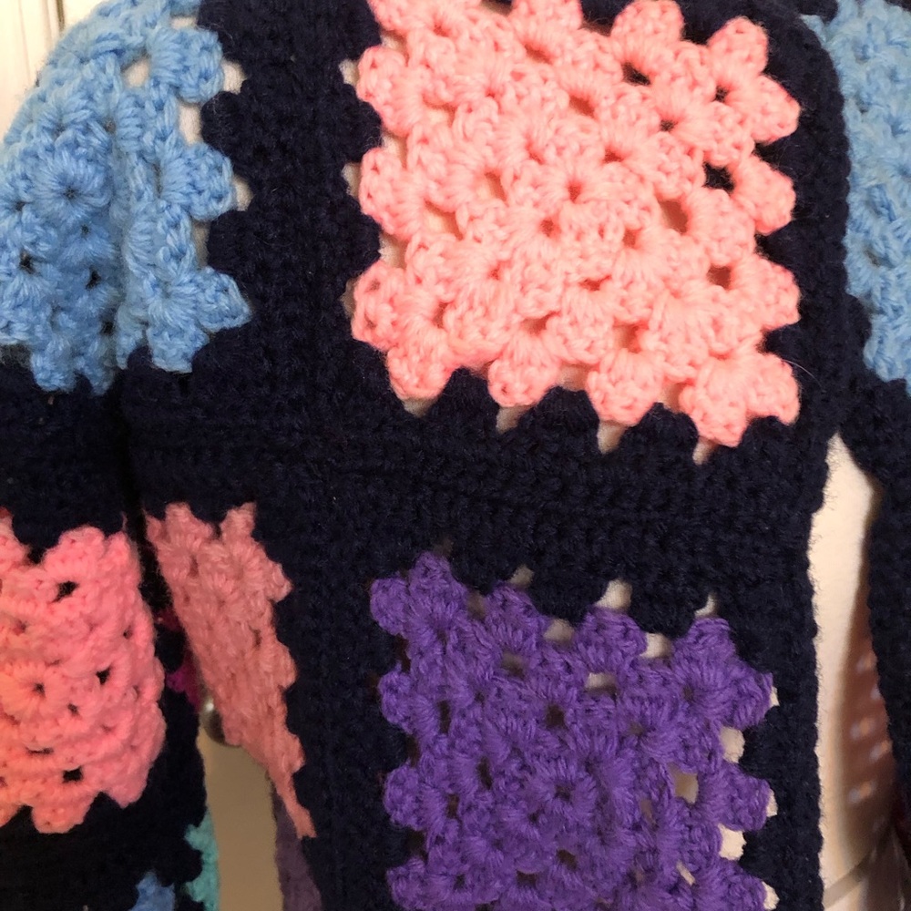 Colorful Crochet Patchwork Cardigan Sweater - Picture 3 of 3